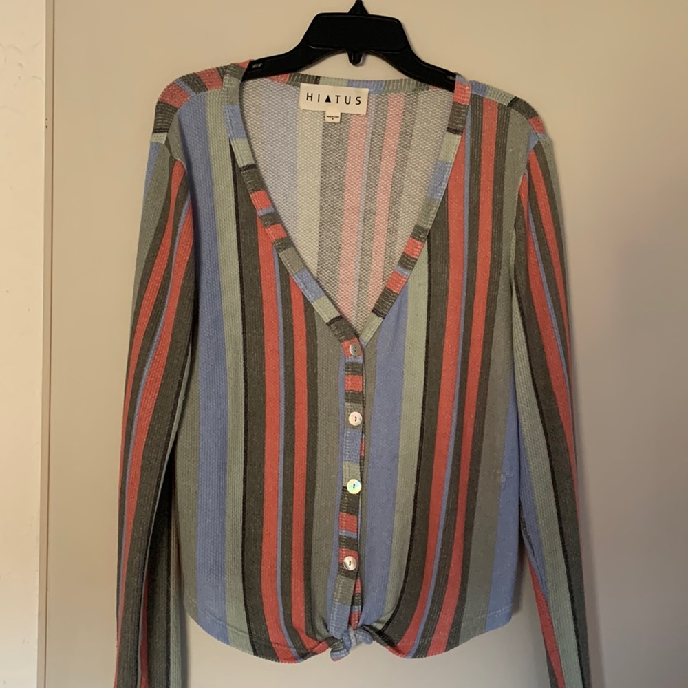Hiatus multi color striped cardigan, size M